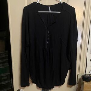 Free People Black Long Sleeve Henley